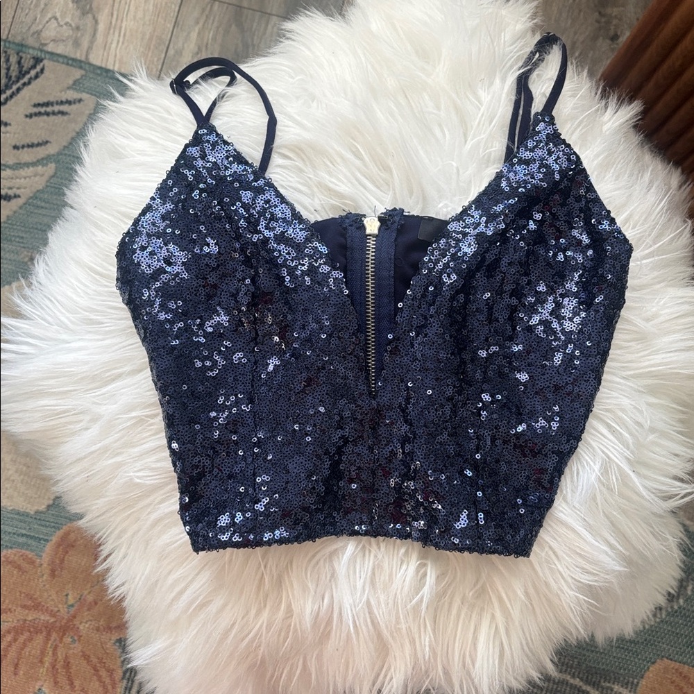 ANGL (S) Blue Sequin Crop Top